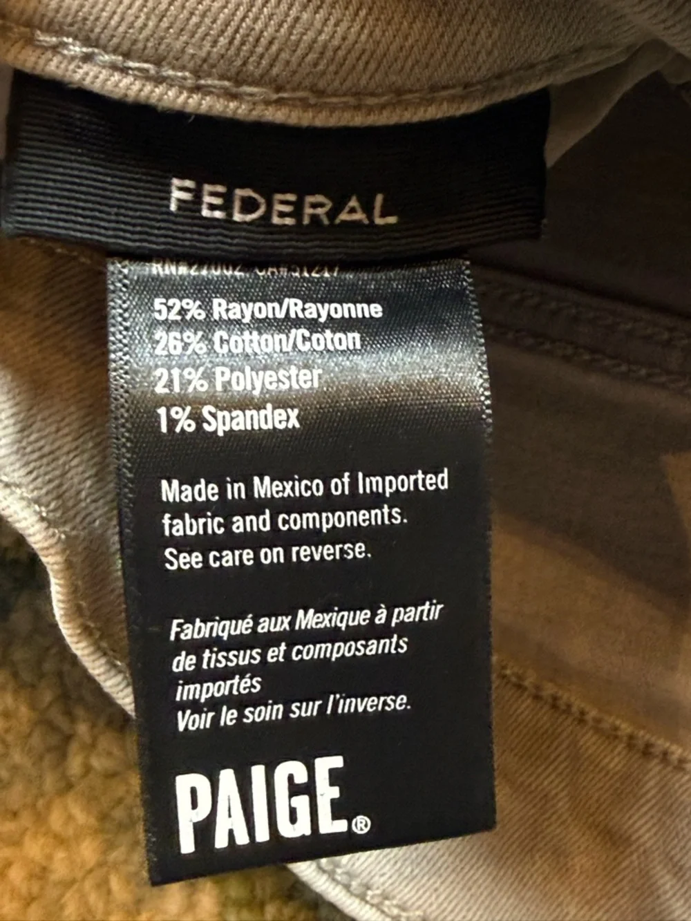 Paige Federal‎ Jeans Transcend Vintage Beige Ash Mens Size 30 Luxe  Comfort